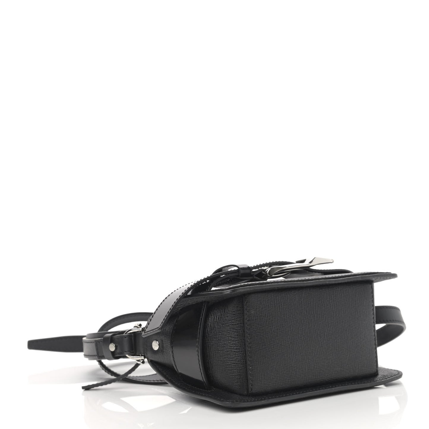 Embossed Grained Calfskin Buckle Box Bag Black
