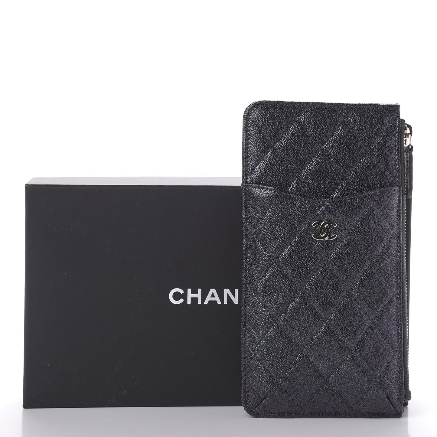 Iridescent Caviar Quilted Classic iPhone Pouch Black