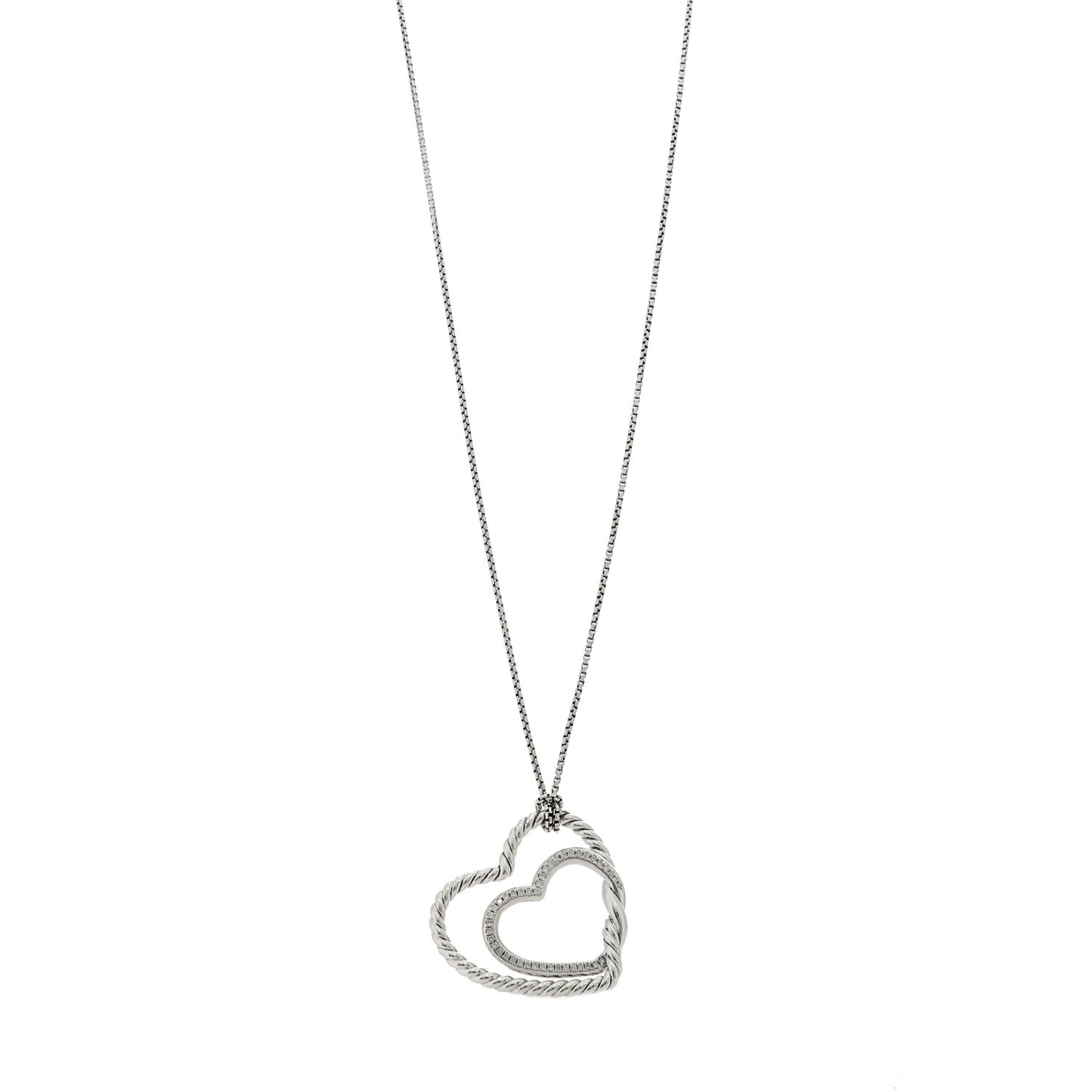 Sterling Silver Diamond Cable Continuance Heart Adjustable Necklace