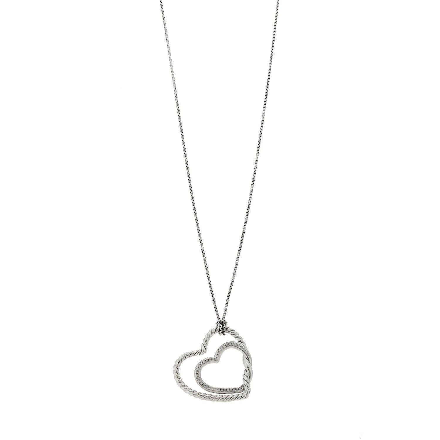 David Yurman Sterling Silver Diamond Cable Continuance Heart Adjustable Necklace 1 of 5