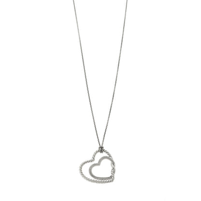David Yurman Sterling Silver Diamond Cable Continuance Heart Adjustable Necklace 1 of 5