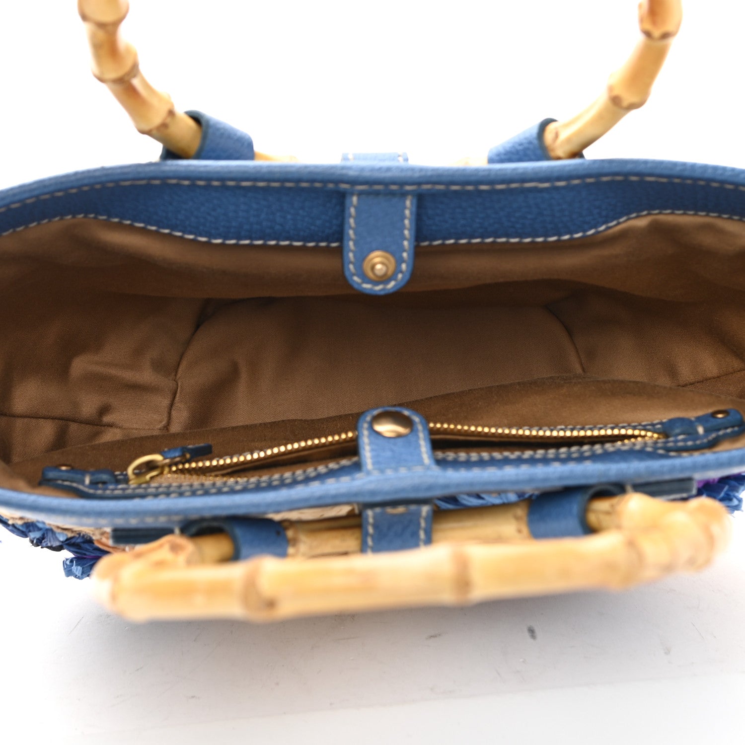 Miu Miu Calfskin Wicker Romantic Basket Bag Naturale Blue 4 of 9