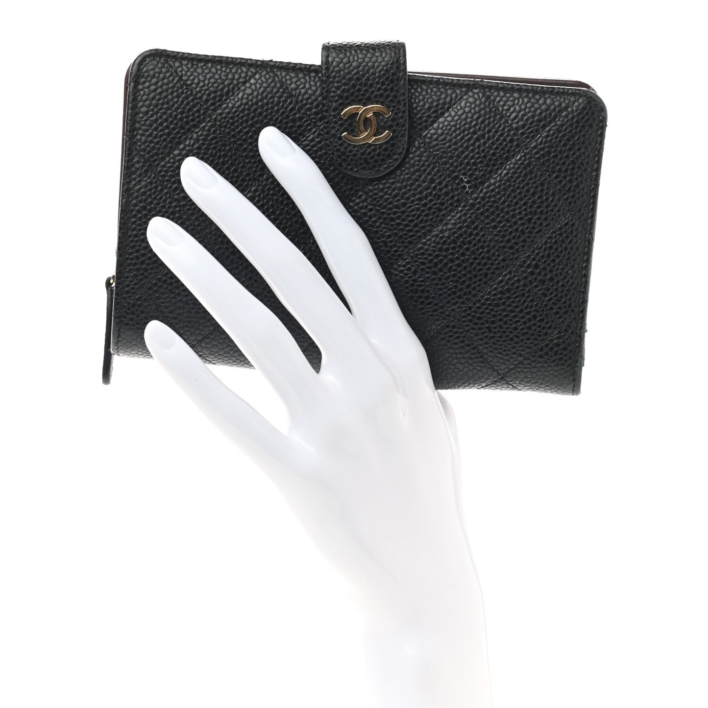 Caviar Quilted Zipped Pocket Wallet Black