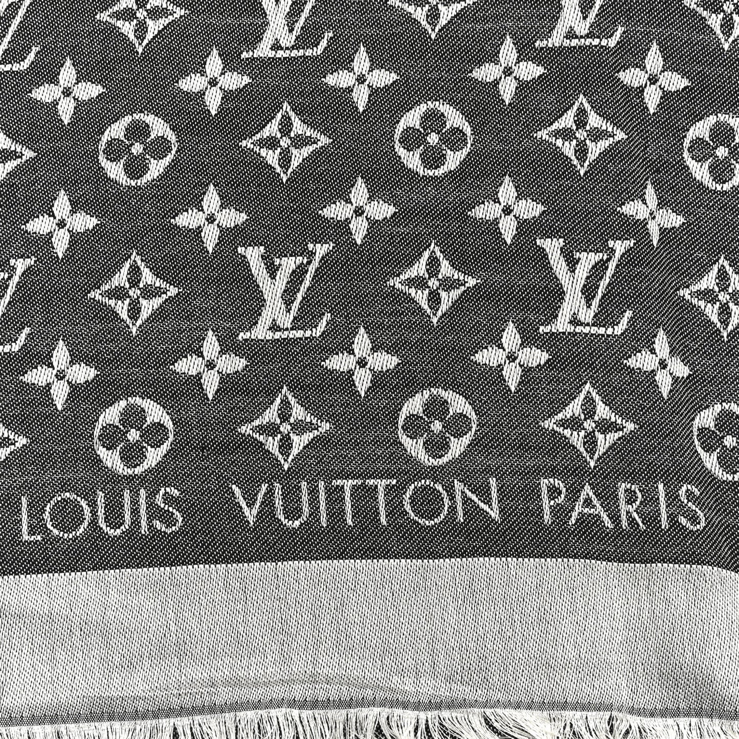 Silk Wool Monogram Denim Shawl Black