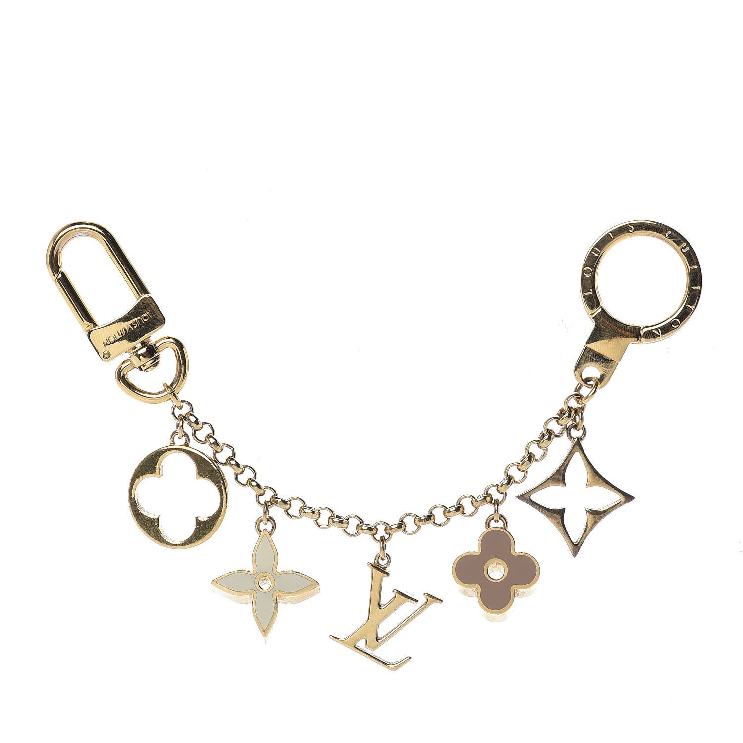 Louis Vuitton Brass Enamel Fleur De Monogram Bag Charm Chain Gold 1 of 6