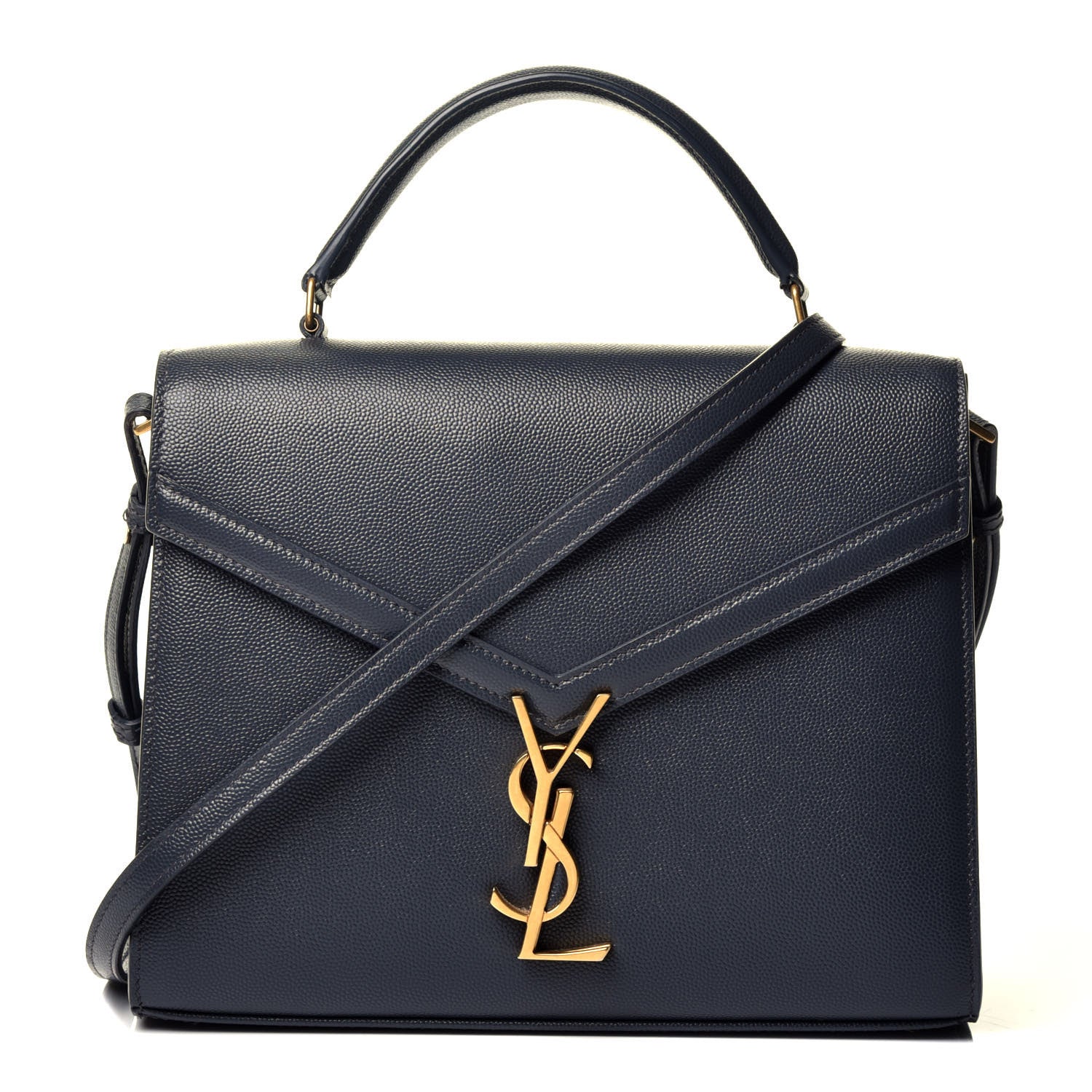 Saint Laurent Grain de Poudre Medium Classic Monogram Cassandra Top Handle Deep Marine 1 of 10