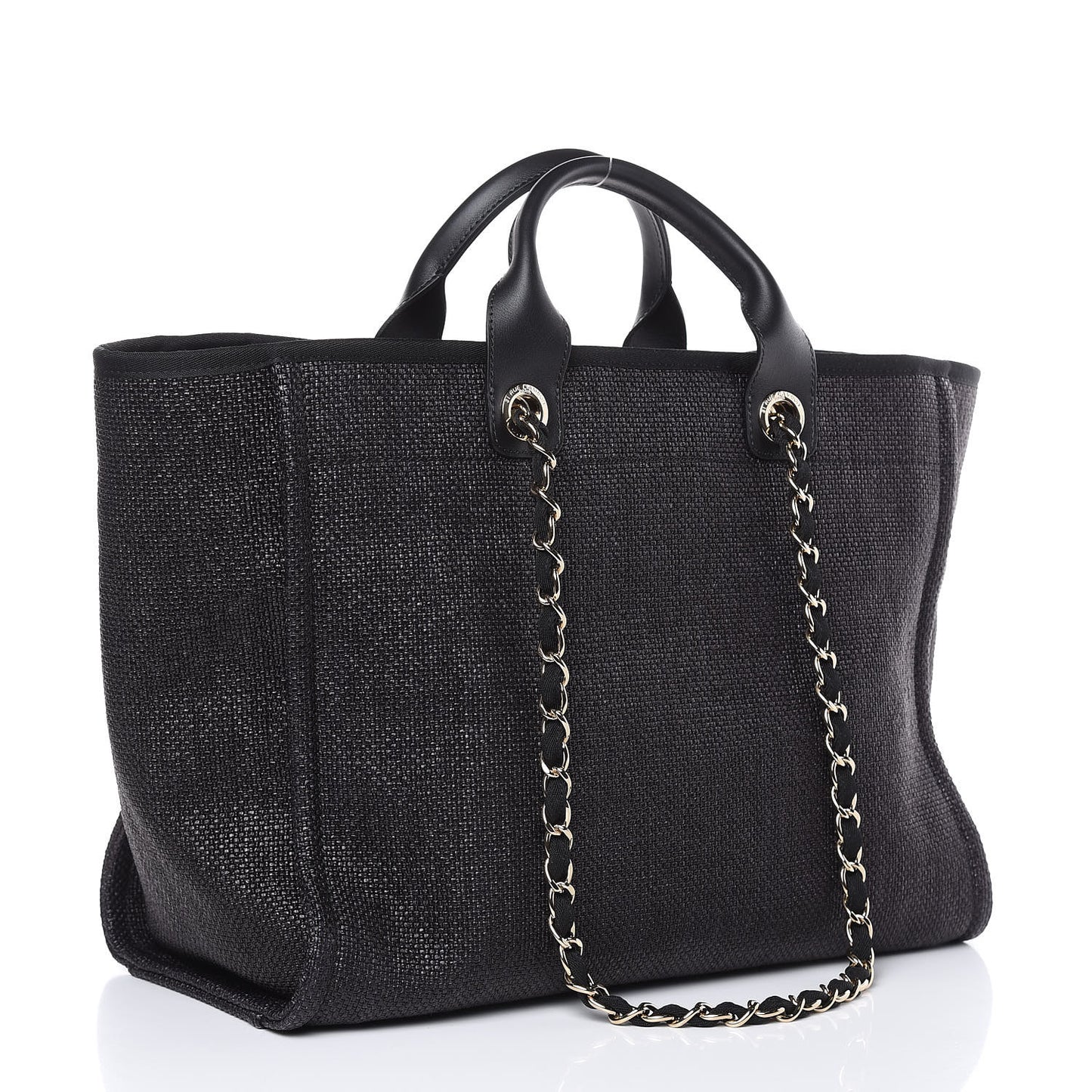 Woven Straw Raffia Large Deauville Tote Black