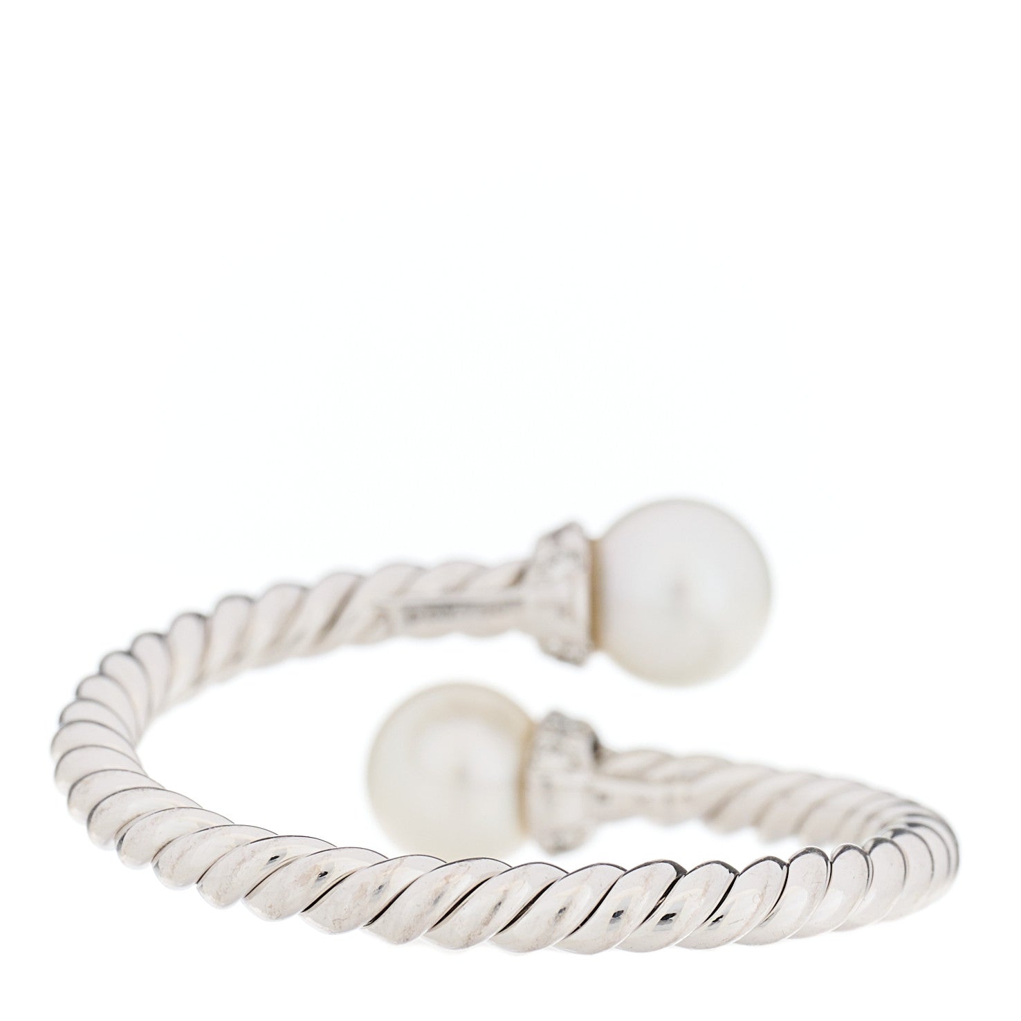 David Yurman 18K White Gold Pearl Diamond Petite Solari Bypass Ring 54 7 3 of 4