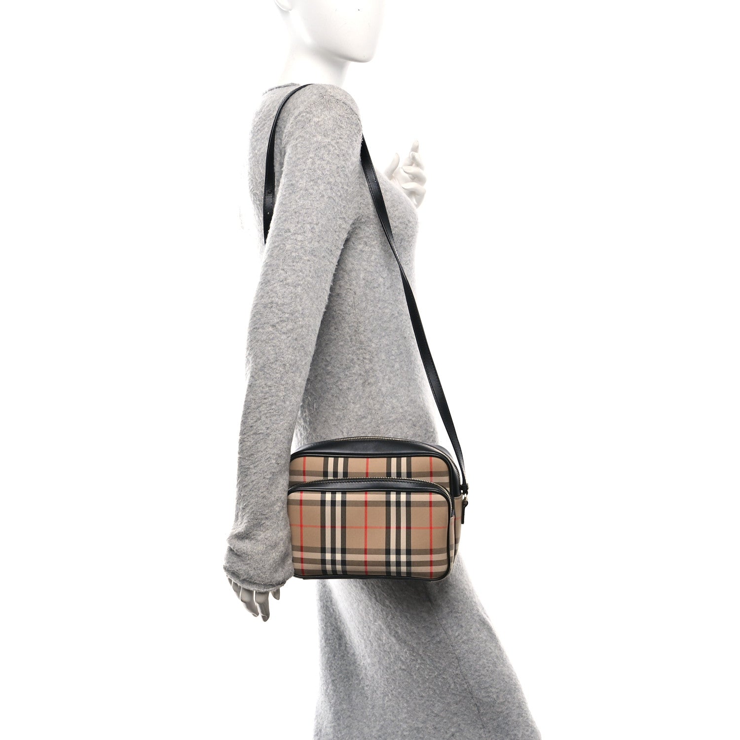 Burberry Calfskin Vintage Check Medium Camera Bag Archive Beige 2 of 10