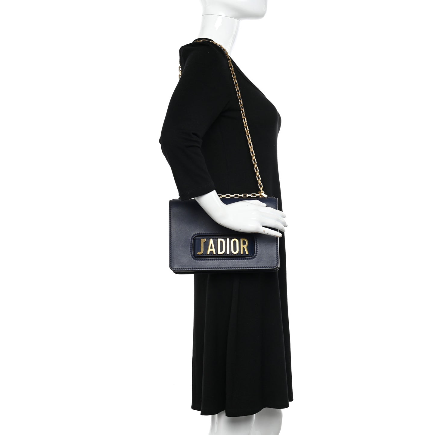 Calfskin J'Adior Chain Flap Bag Navy Blue