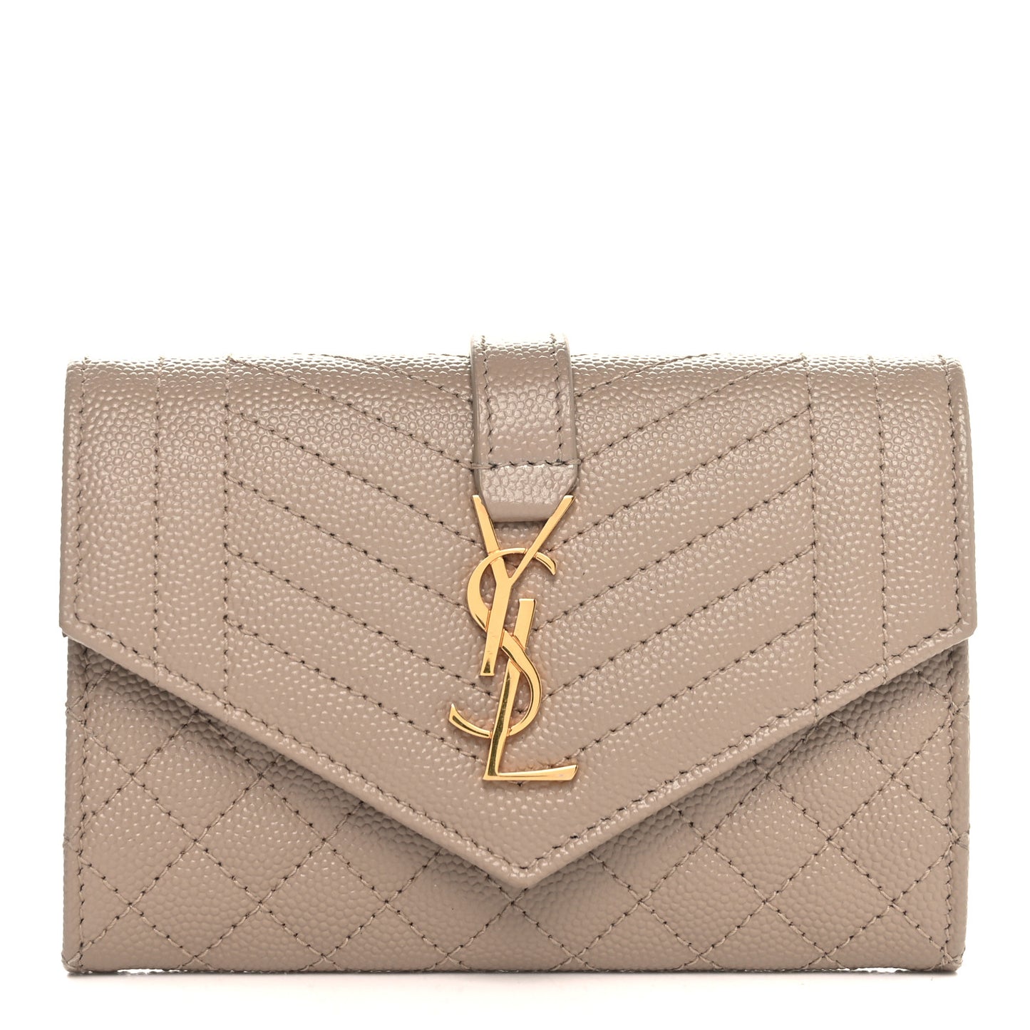 Grain De Poudre Textured Mixed Matelasse Triquilt Small Monogram Envelope Wallet Dark Beige