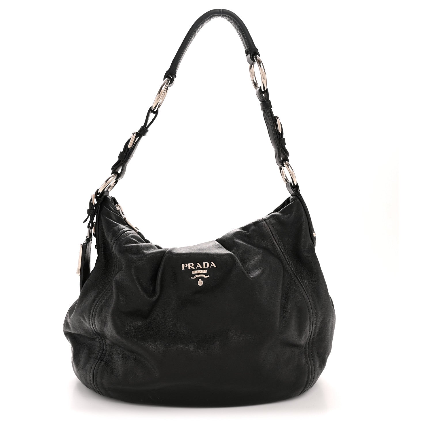 Prada Soft Calf Pleated Hobo Black 1 of 15