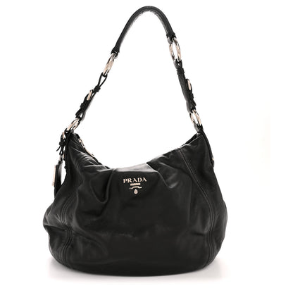 Prada Soft Calf Pleated Hobo Black 1 of 15