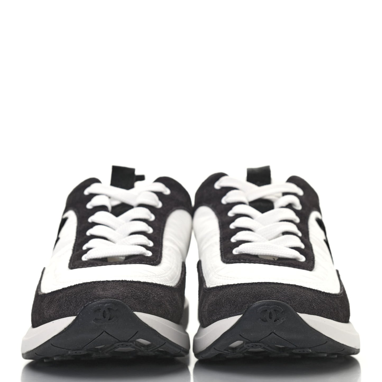 Nylon Calfskin Suede Womens CC Sneakers 37.5 White Black