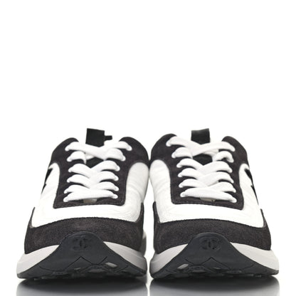 Chanel Nylon Calfskin Suede Womens CC Sneakers 37.5 White Black 2 of 4