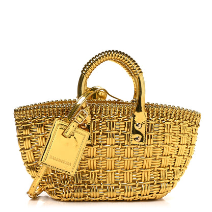 Balenciaga Metallic Patent Calfskin Braided XS Bistro Basket Gold 1 of 9