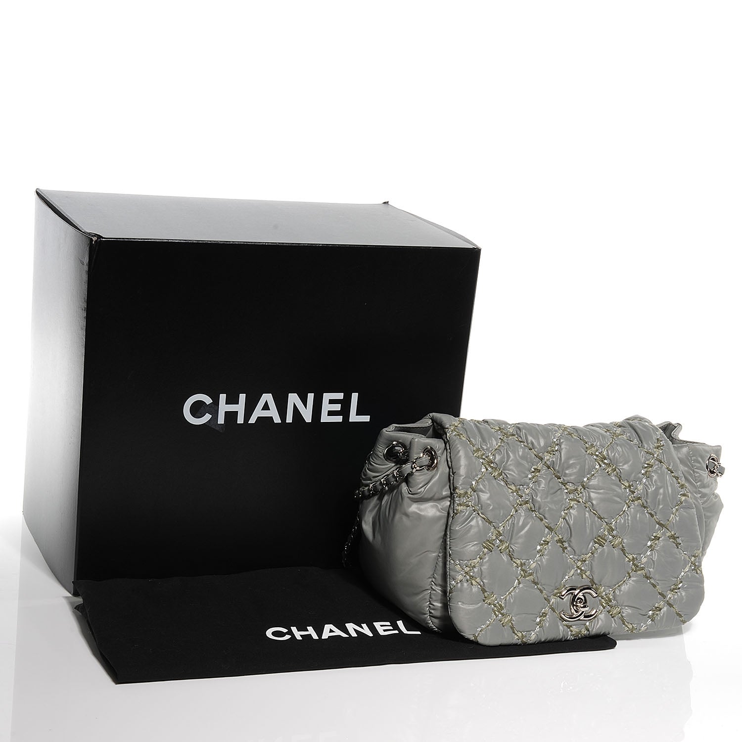 Chanel Nylon Quilted Tweed Stitch Bubble Flap Grey 5 of 8