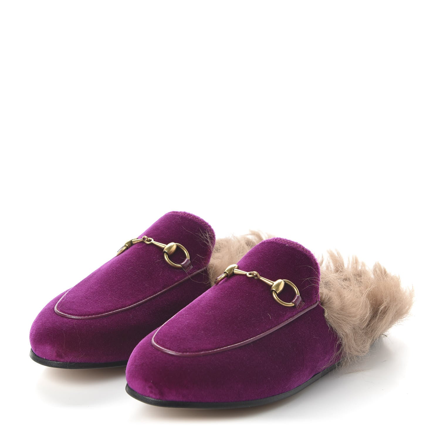 Gucci Velvet Fur Womens Princetown Slippers 35.5 Fucsia Violet Cyclamen Natural 3 of 9