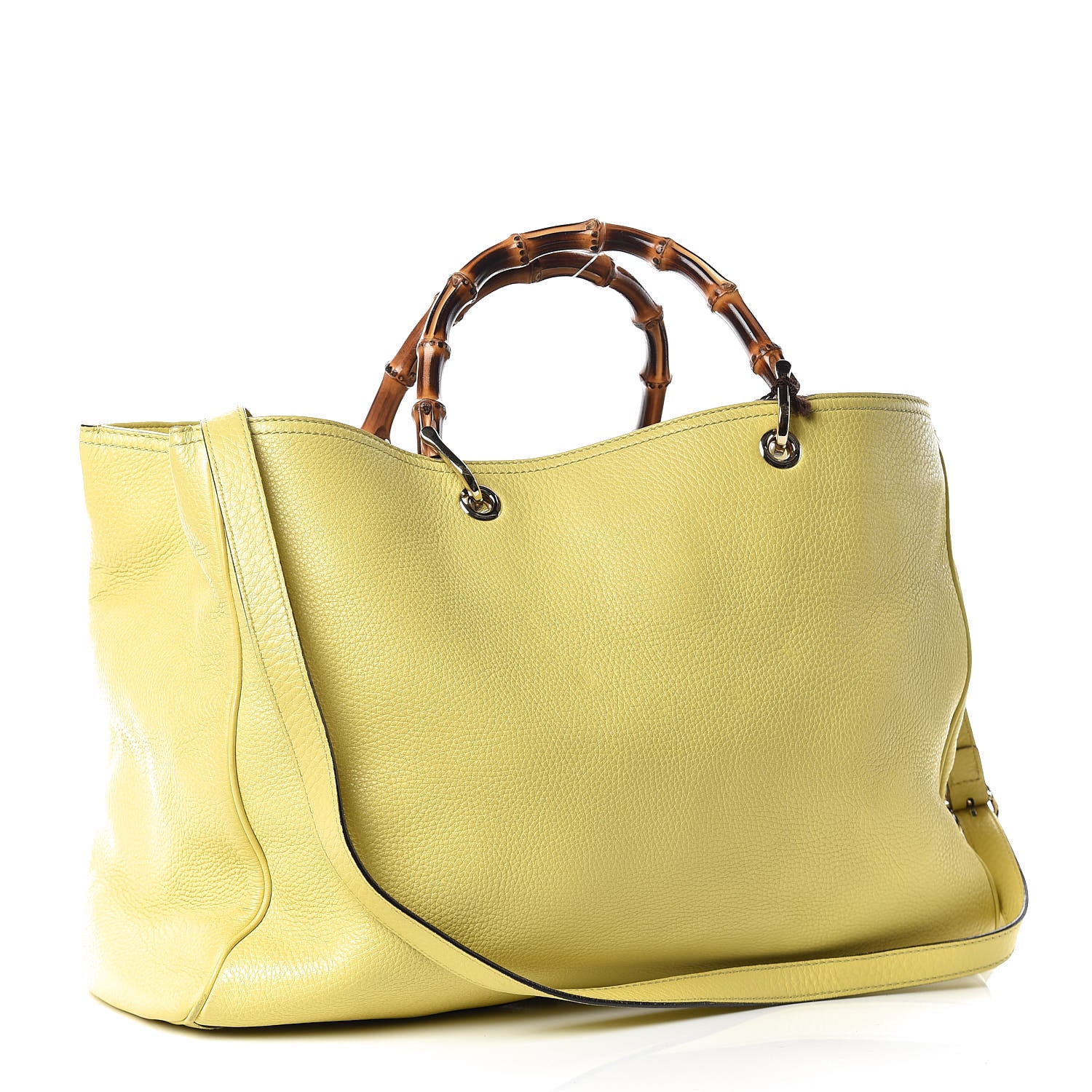 Gucci Pebbled Calfskin Large Bamboo Shopper Tote Citrus 3 of 19