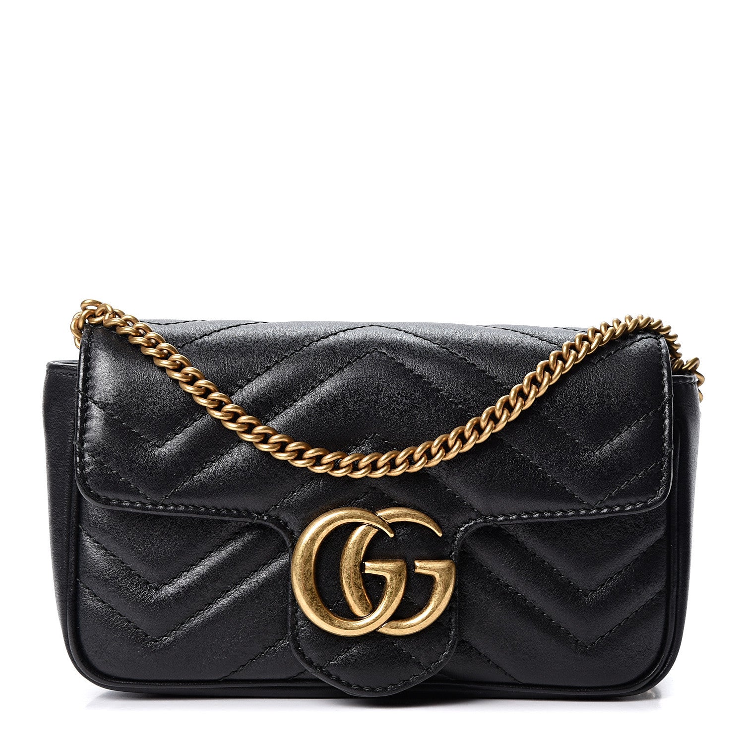 Gucci Calfskin Matelasse Super Mini GG Marmont Shoulder Bag Black 1 of 10