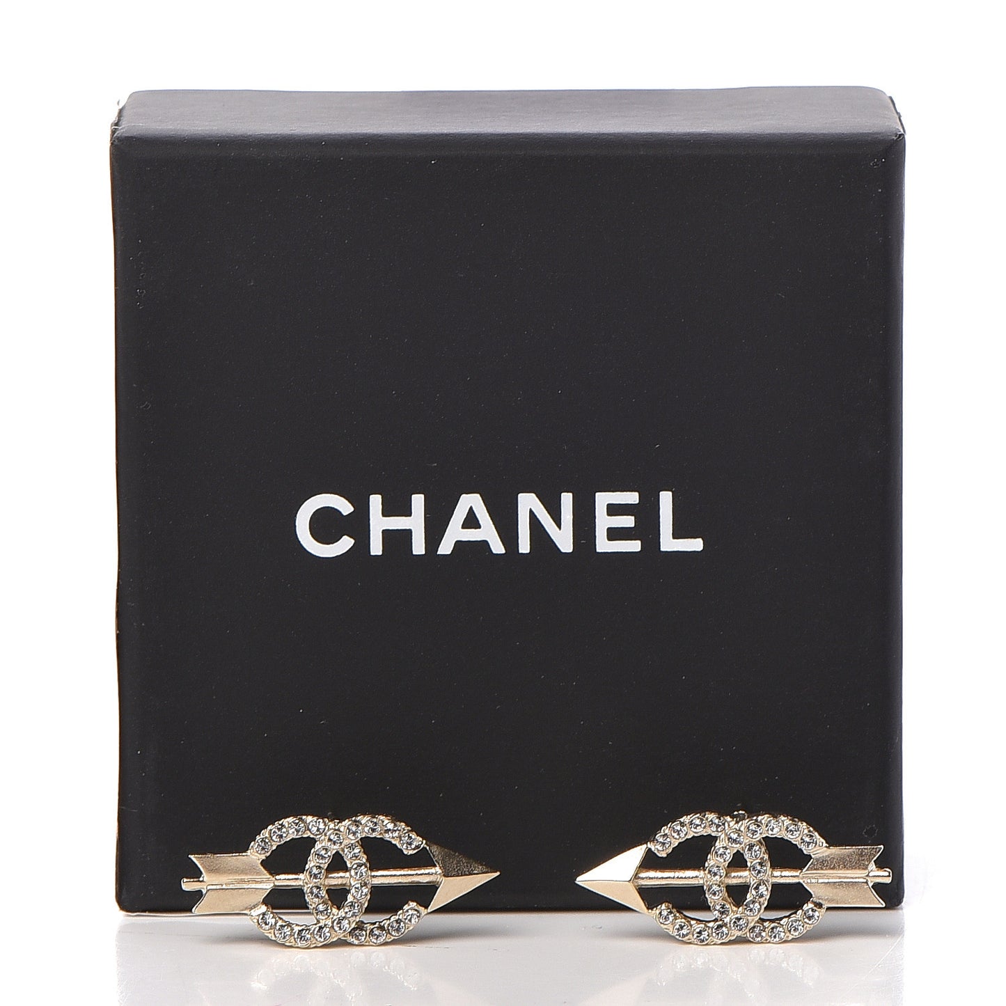Metal Crystal CC Arrow Earrings Gold