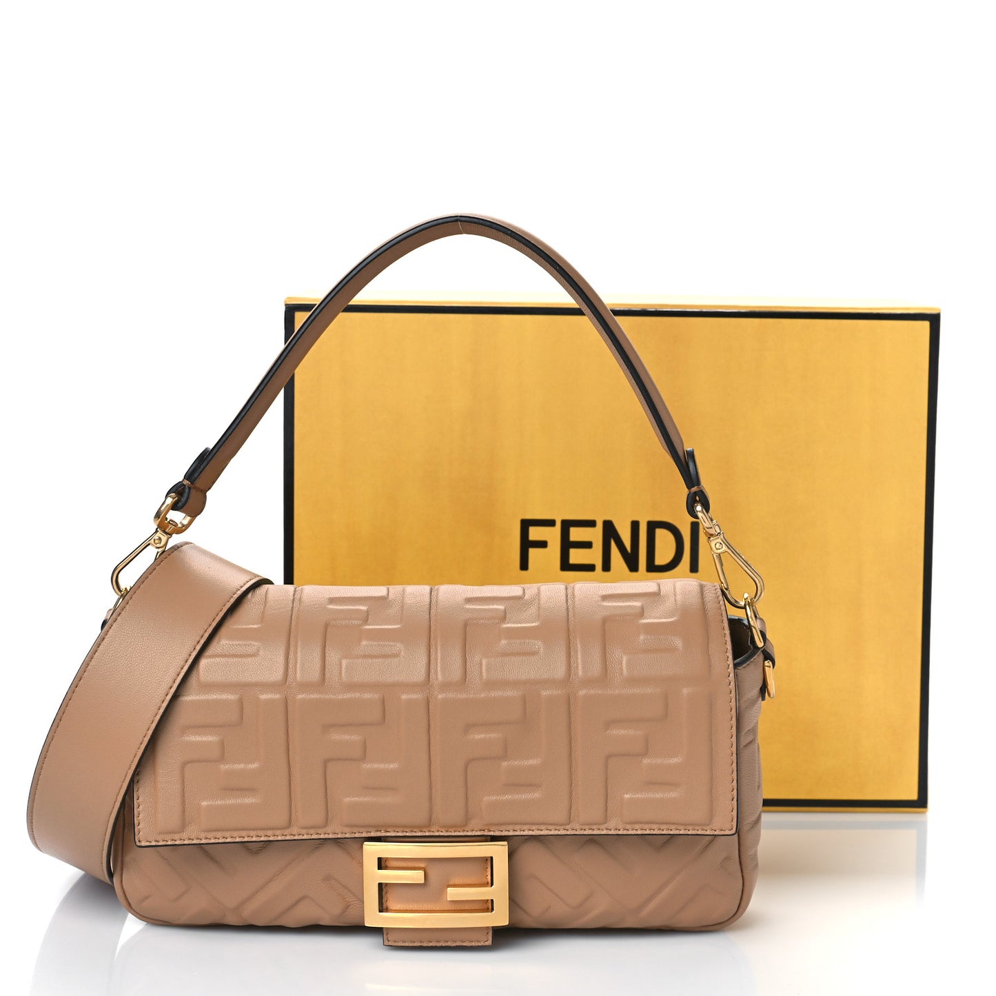 Nappa FF 1974 Embossed Baguette Miele Scuro
