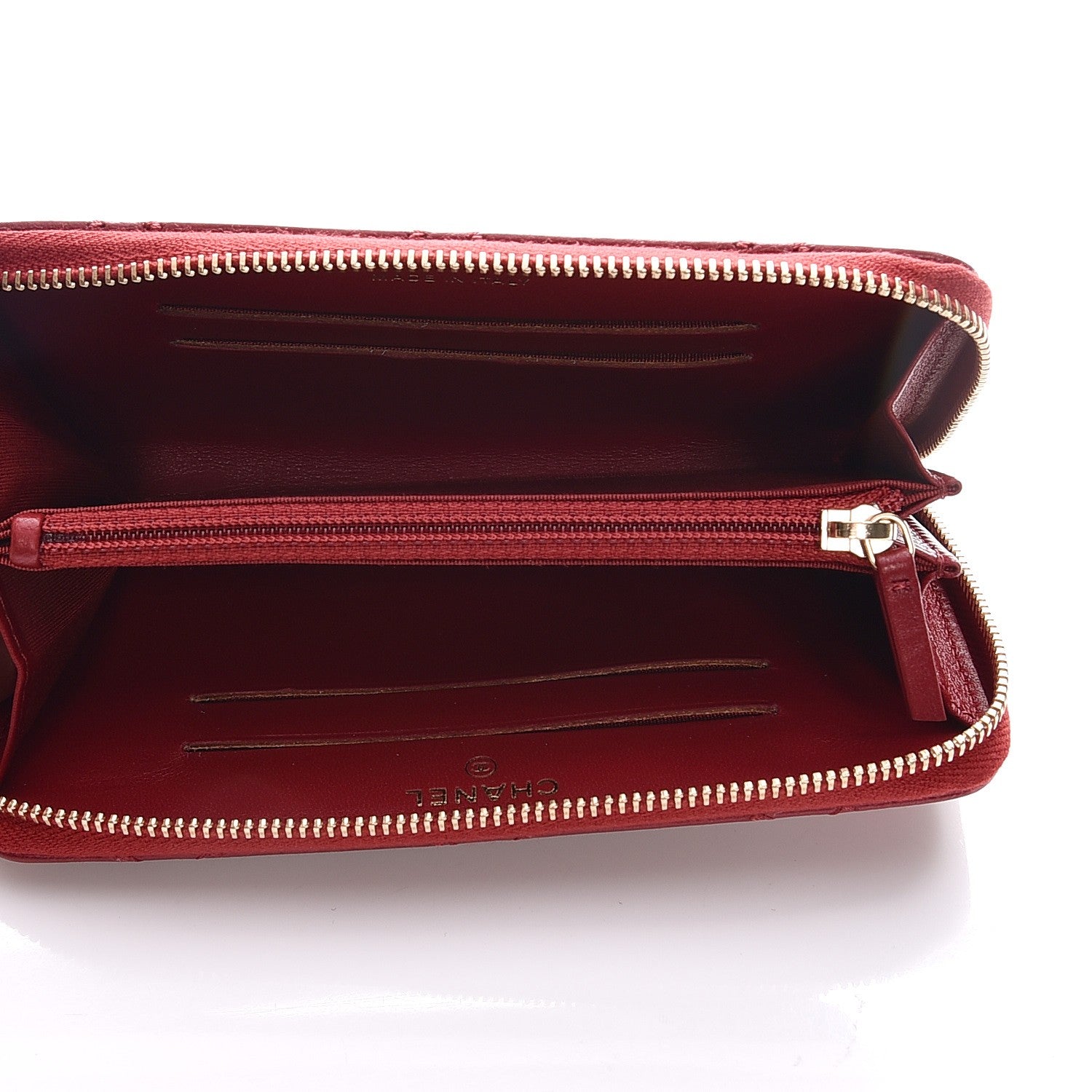 Chanel Lambskin Quilted Medium Zip Around Wallet Dark Red 5 of 9