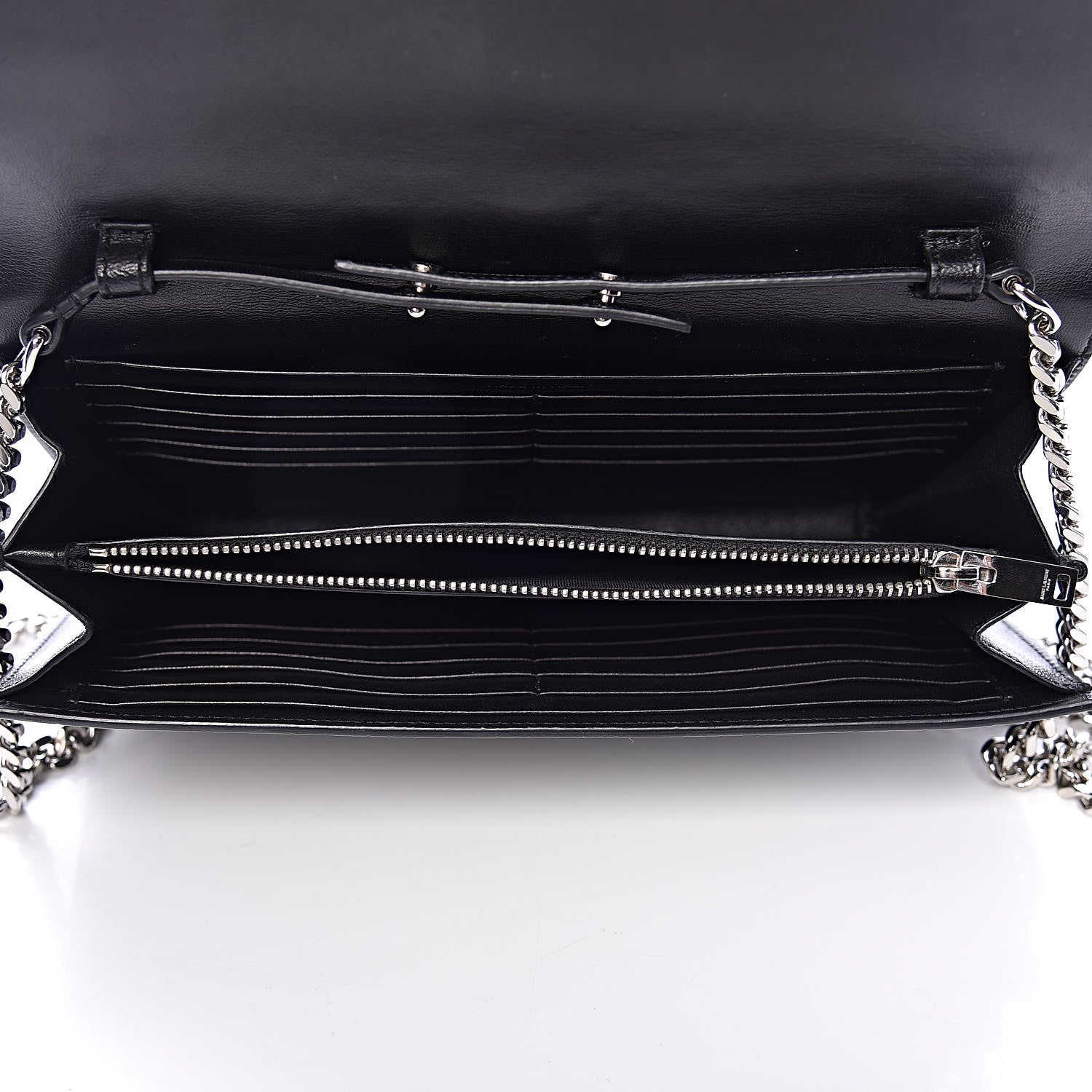 Saint Laurent Calfskin Crocodile Embossed Monogram Chain Wallet Black 5 of 11