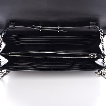 Saint Laurent Calfskin Crocodile Embossed Monogram Chain Wallet Black 5 of 11