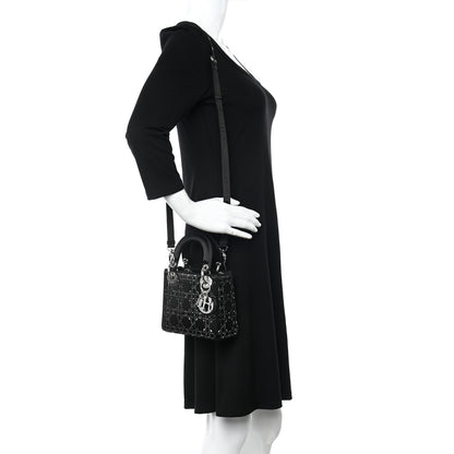 Christian Dior Satin Crystal Cannage Mini Lady Dior Black 2 of 9
