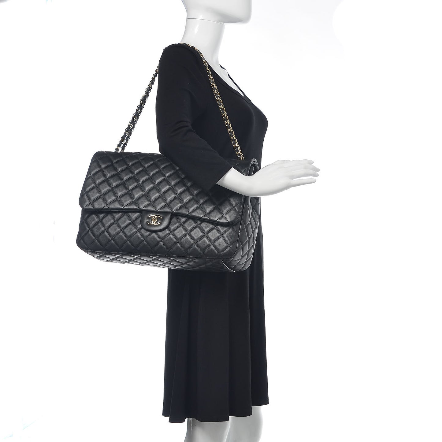 Metallized Calfskin Quilted Small XXL Travel Flap Bag Black