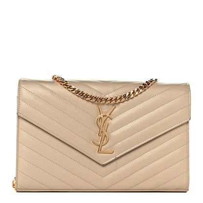 Saint Laurent Grain De Poudre Matelasse Chevron Monogram Chain Wallet Nude Powder 1 of 11