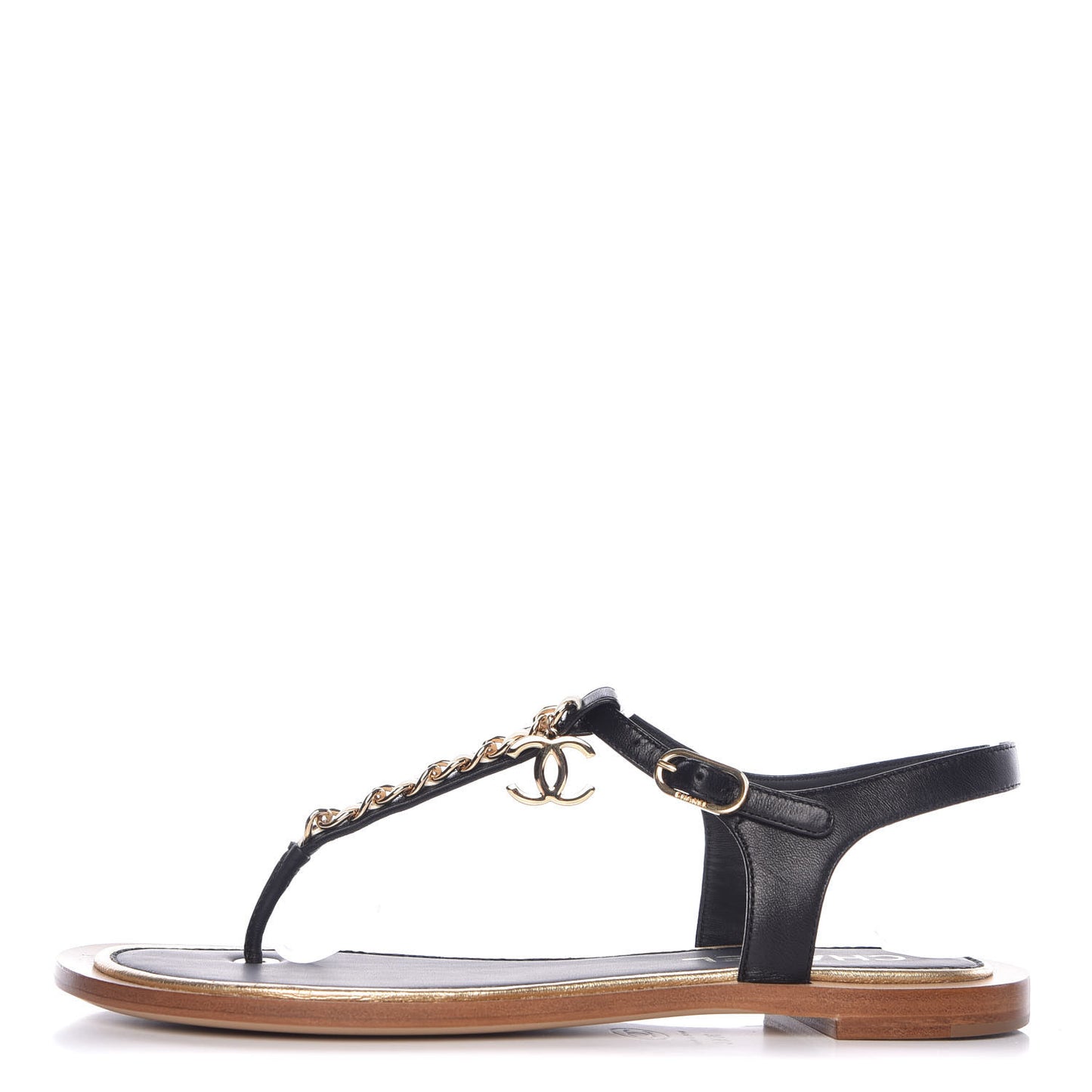Lambskin CC Thong Sandals 36.5 Black White