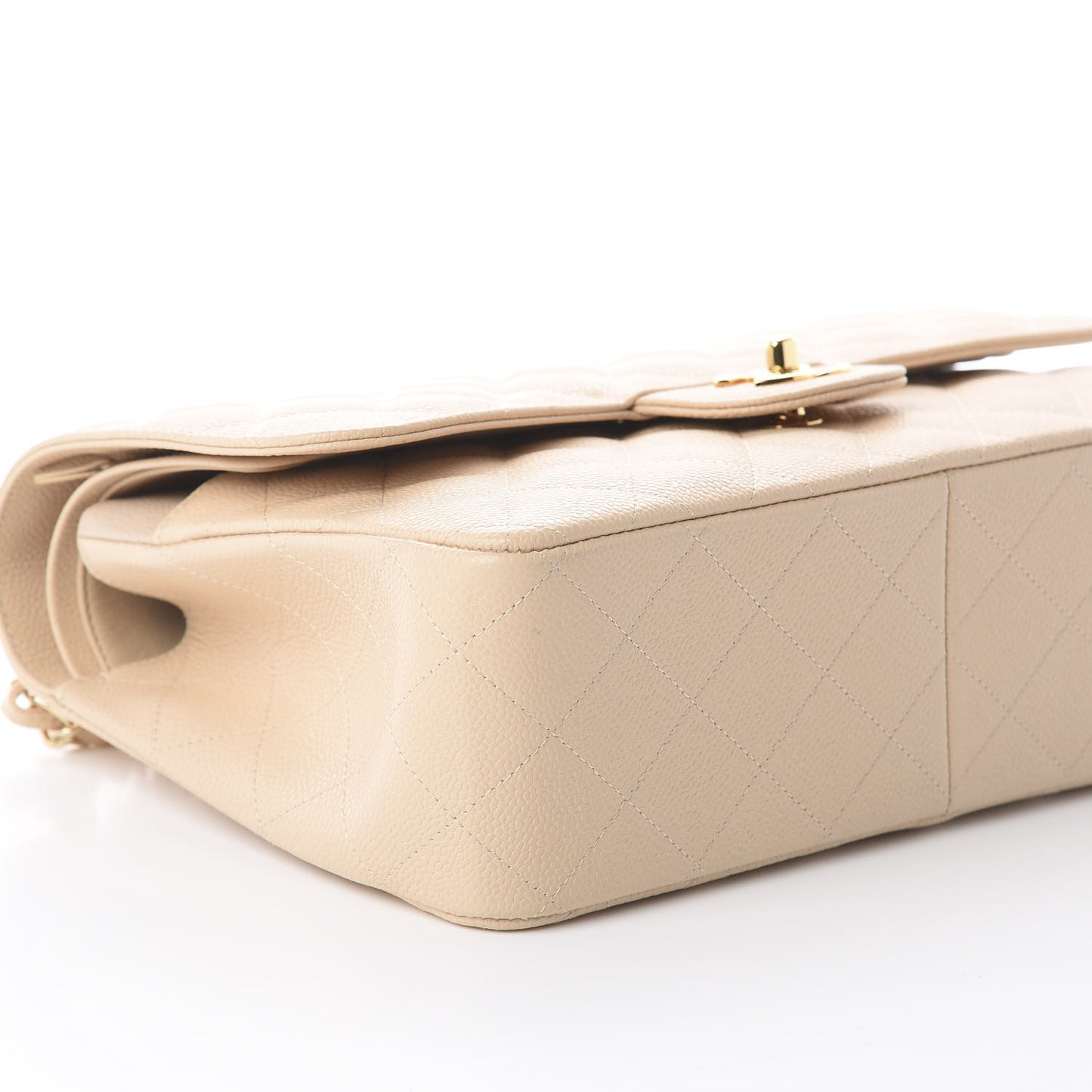 Caviar Quilted Jumbo Double Flap Light Beige
