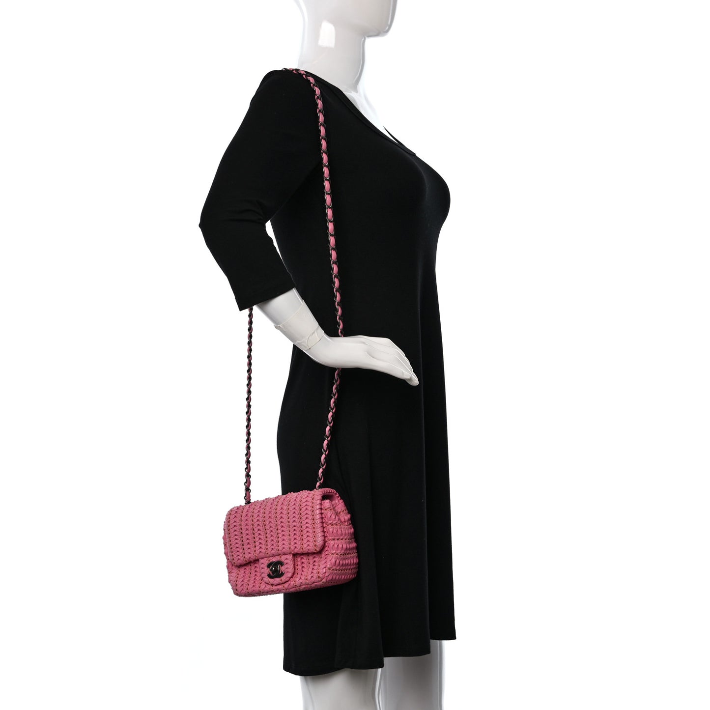 Lambskin Crochet Embroidered Mini Flap Pink