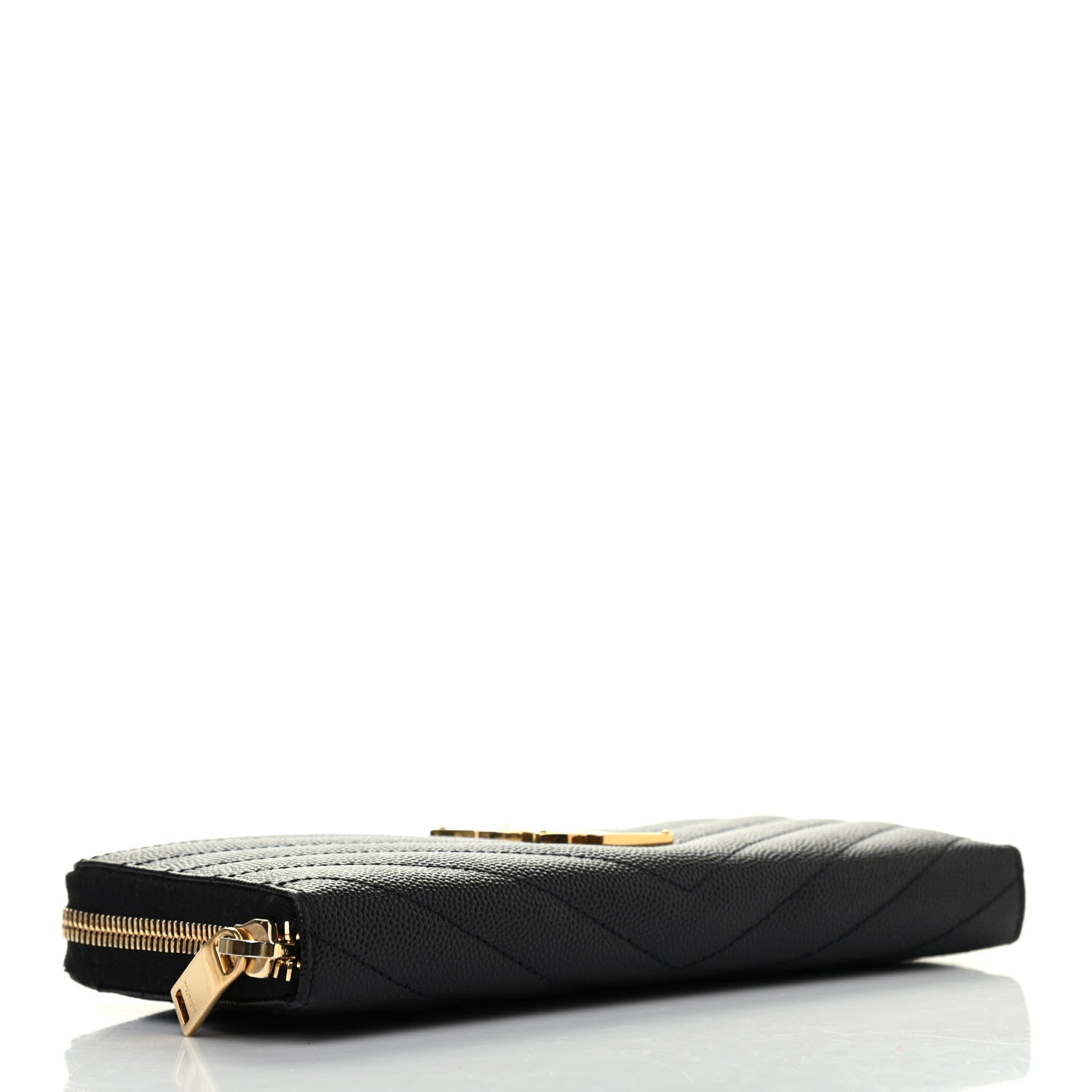 Saint Laurent Grain De Poudre Matelasse Chevron Monogram Zip Around Wallet Black 3 of 4