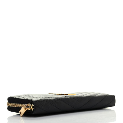 Saint Laurent Grain De Poudre Matelasse Chevron Monogram Zip Around Wallet Black 3 of 4