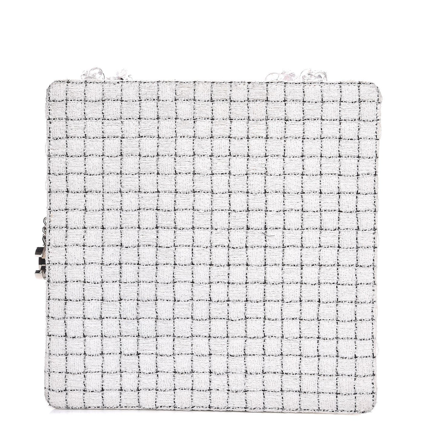 Tweed Zip Tote White Black