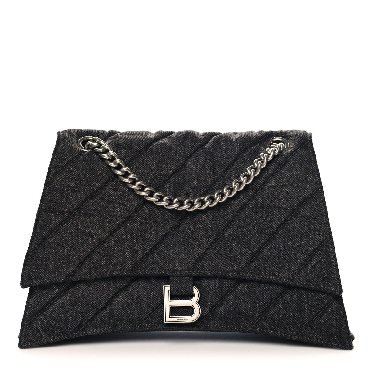 Washed Denim Quilted Medium Crush Chain Bag Black