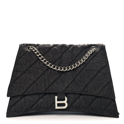 Balenciaga Washed Denim Quilted Medium Crush Chain Bag Black 1 of 11