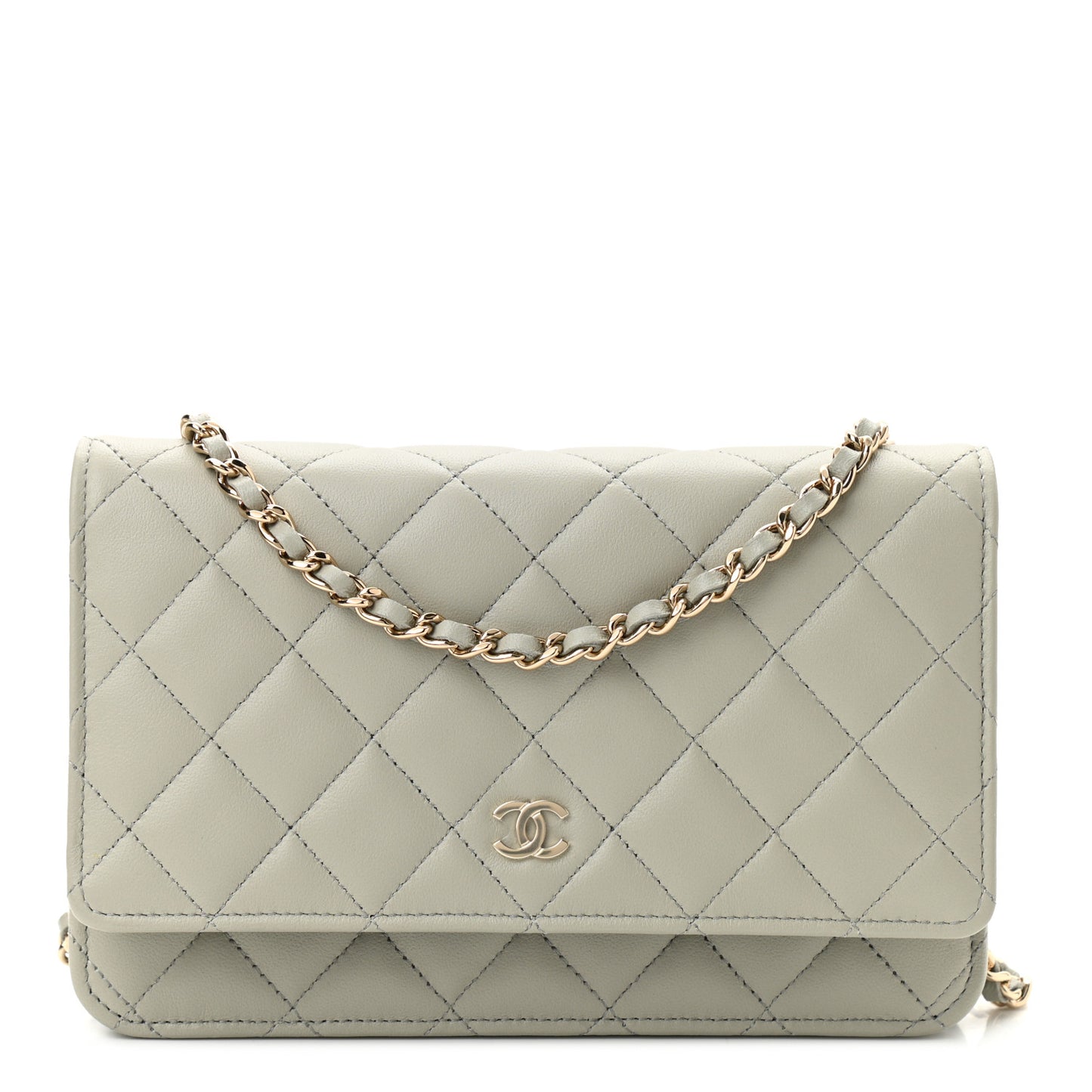Lambskin Quilted Wallet On Chain WOC Grey