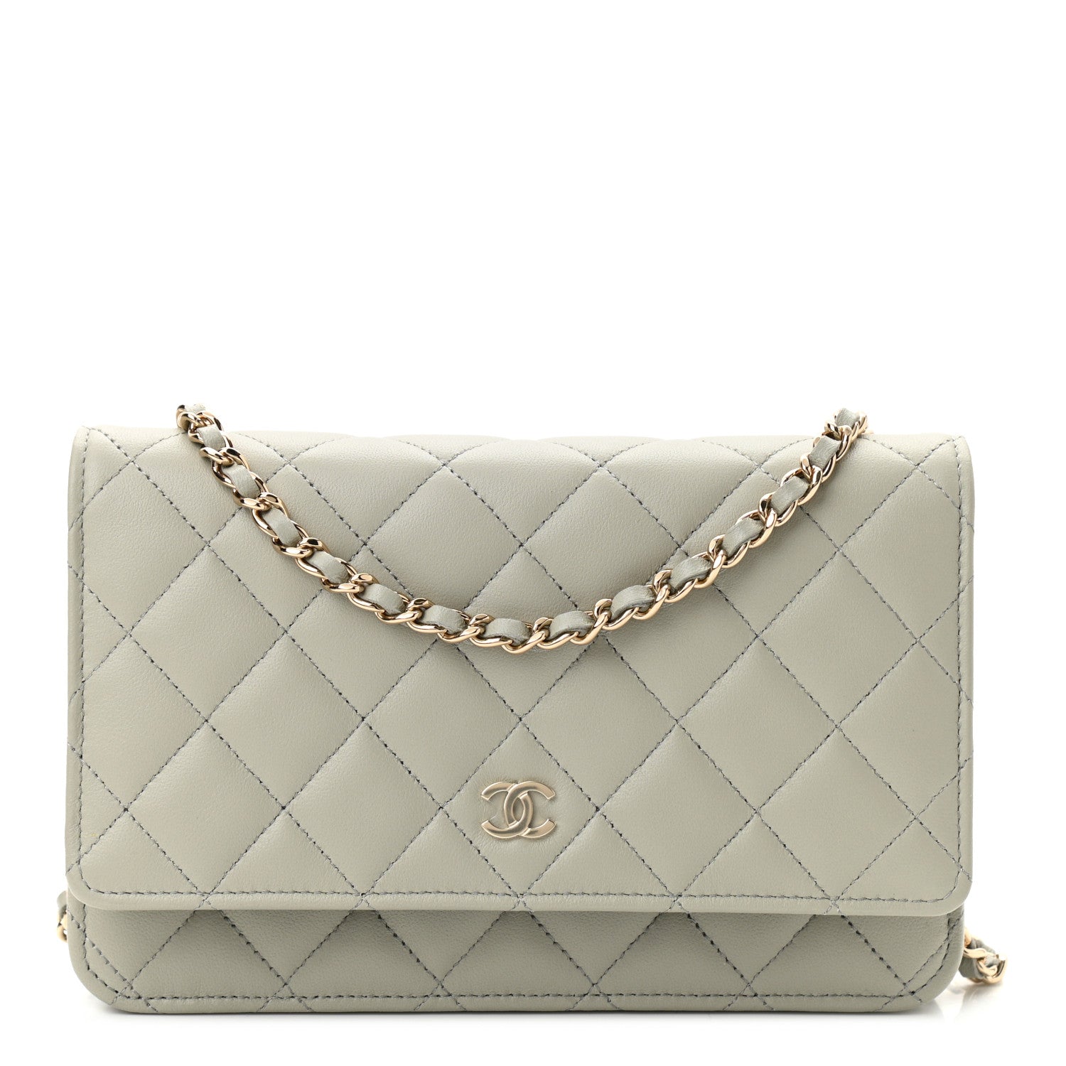 Chanel Lambskin Quilted Wallet On Chain WOC Grey 1 of 12