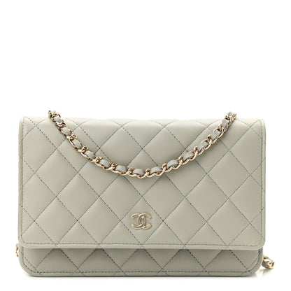 Chanel Lambskin Quilted Wallet On Chain WOC Grey 1 of 12