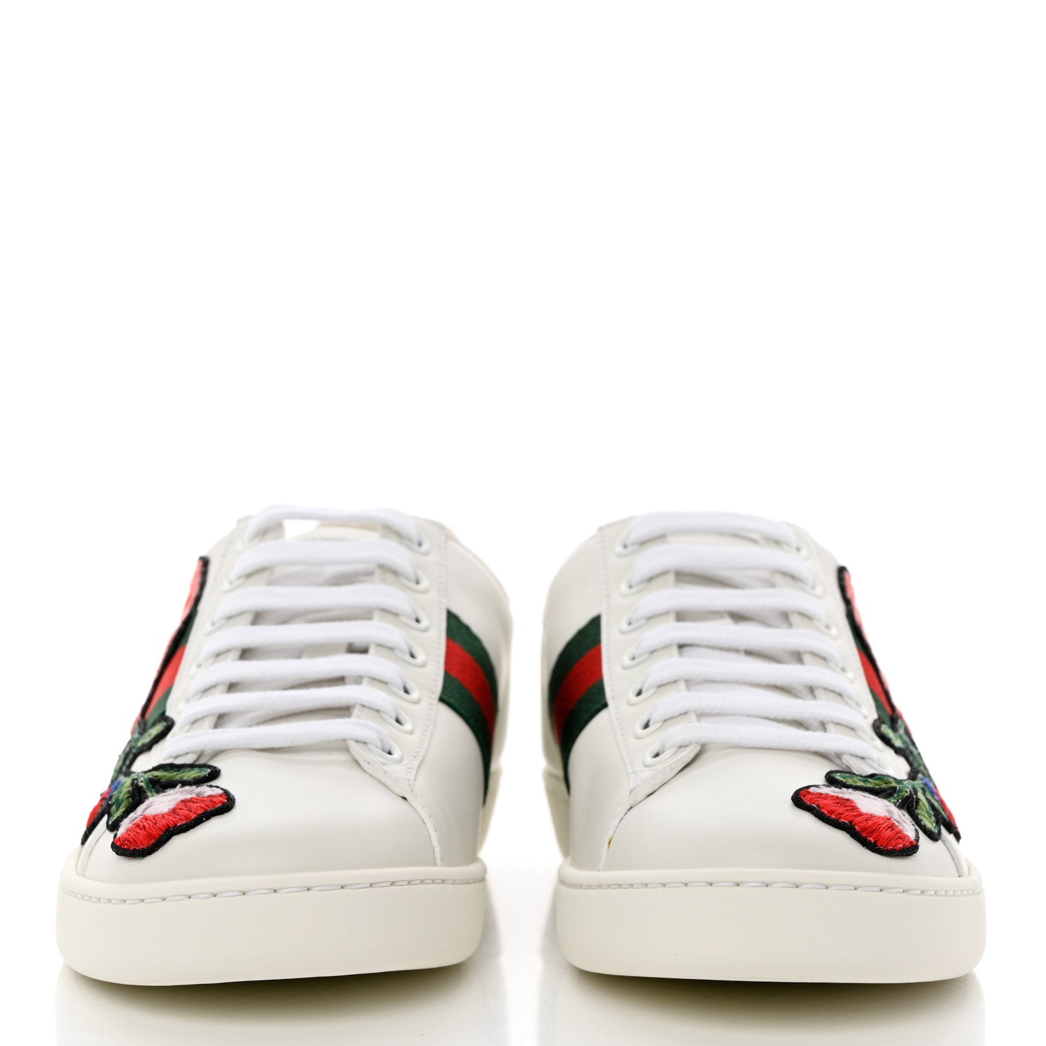 Gucci Calfskin Web Floral Embroidered Womens Ace Sneakers 35.5 White 2 of 9