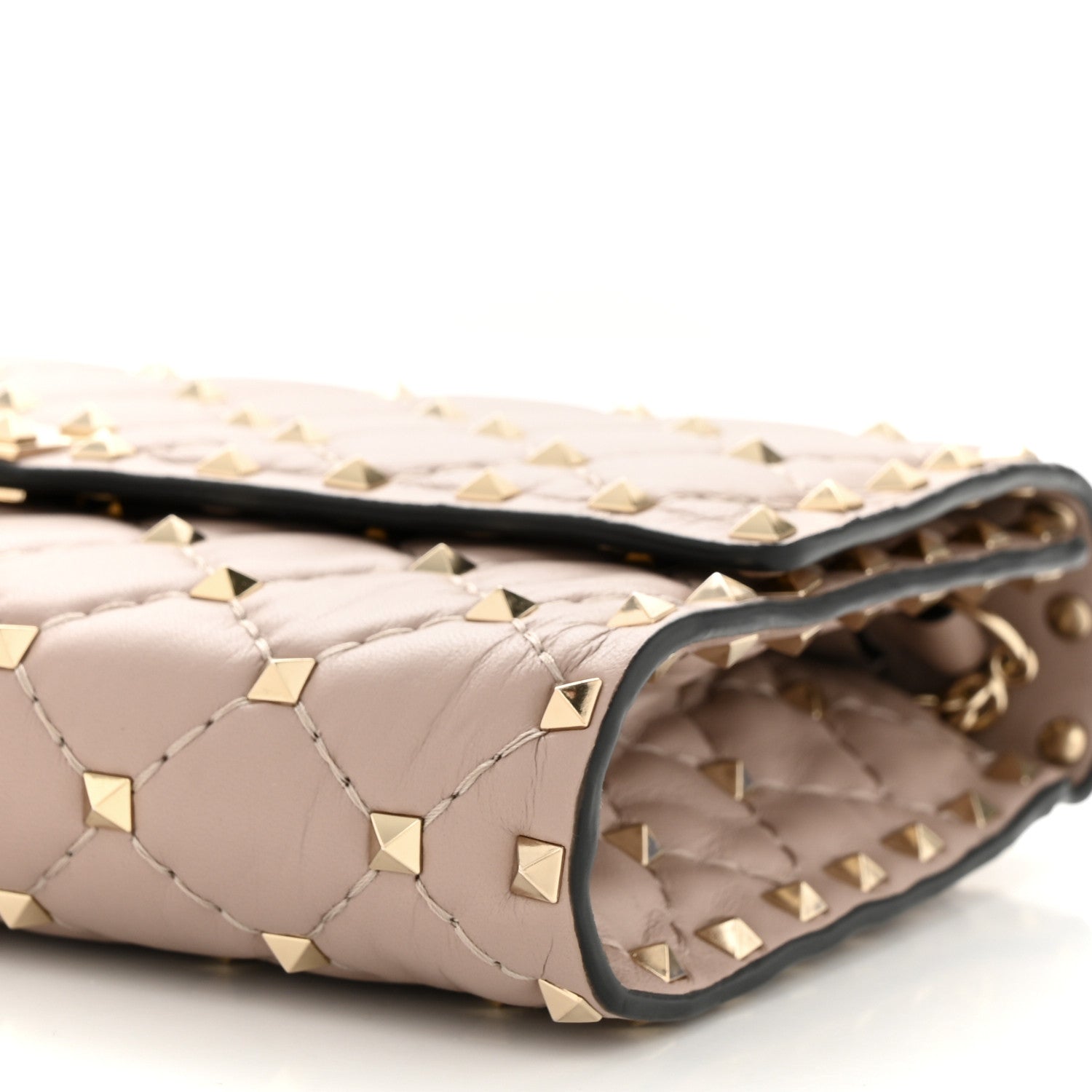 Valentino Garavani Lambskin Rockstud Spike Wallet on Chain Poudre 9 of 9