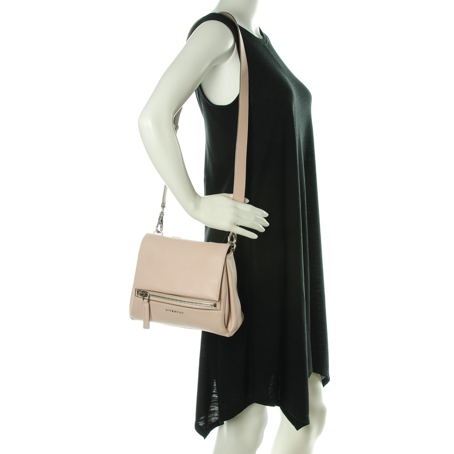 Waxy Grained Calfskin Mini Pandora Pure Flap Bag Nude Pink