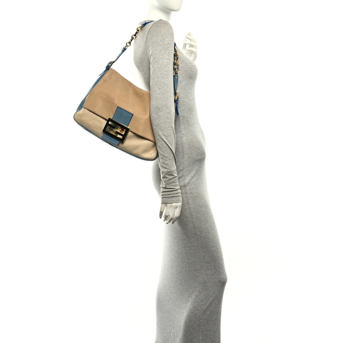 Fendi Vitello Savana Big Forever Mama Baguette Beige Blue 2 of 14