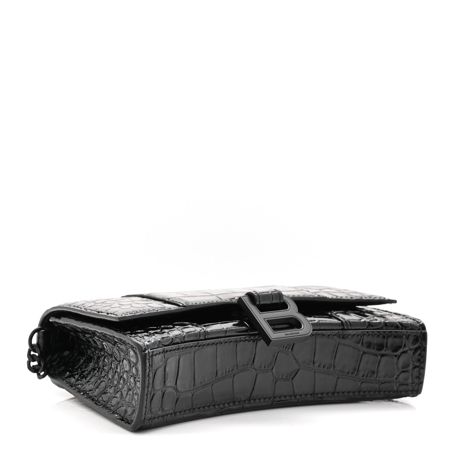 Shiny Calfskin Monochrome Crocodile Embossed Hourglass Chain Bag Black