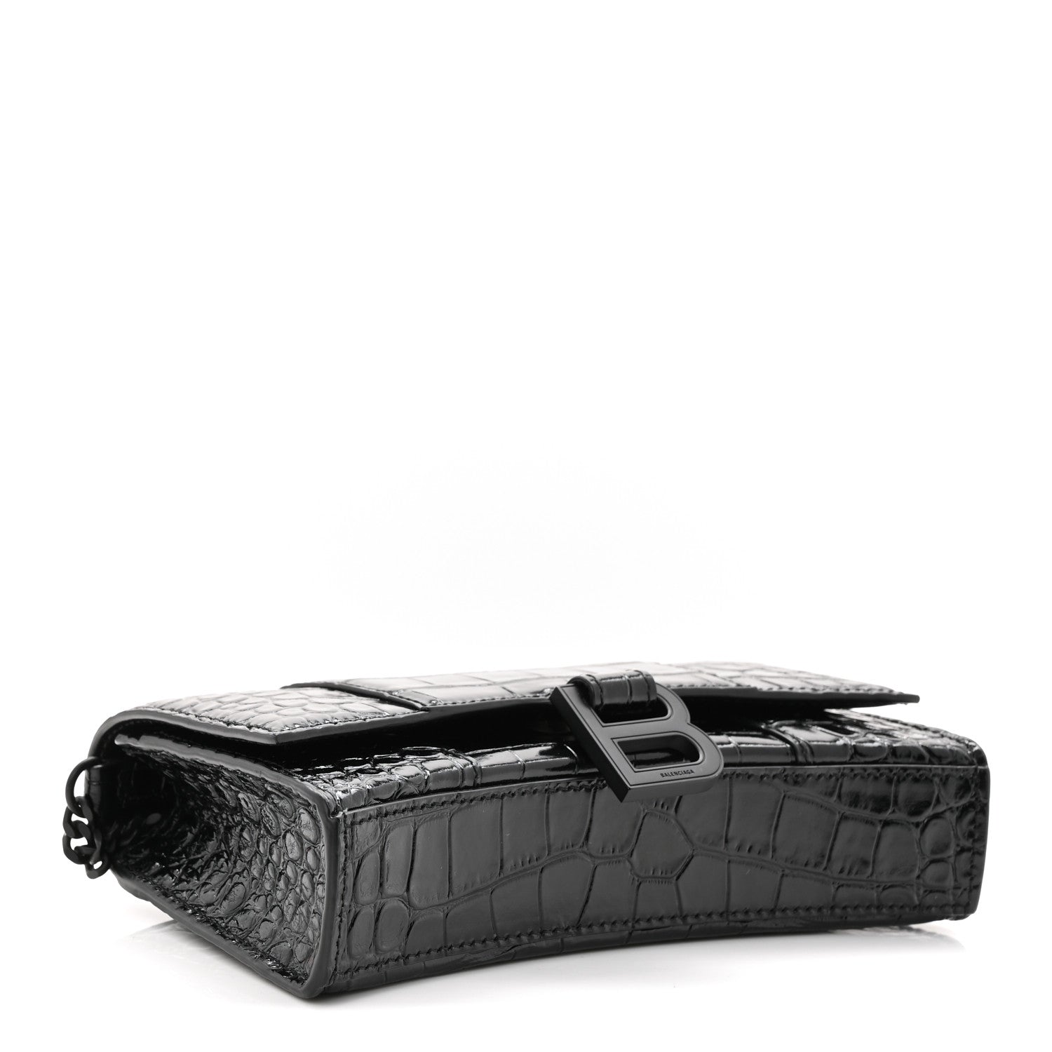 Balenciaga Shiny Calfskin Monochrome Crocodile Embossed Hourglass Chain Bag Black 7 of 17
