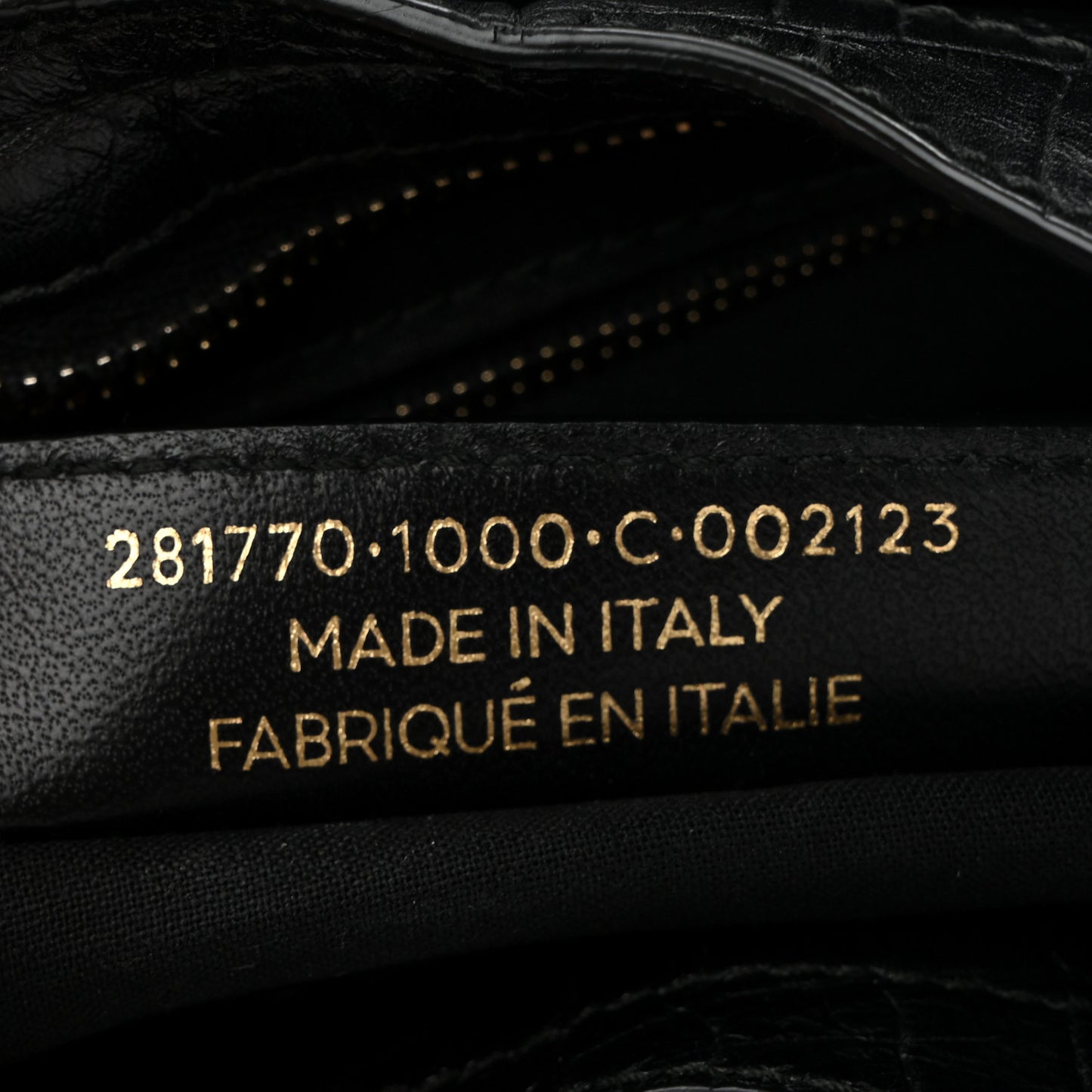 Calfskin Crocodile Embossed Giant 12 Gold Hardware City Black